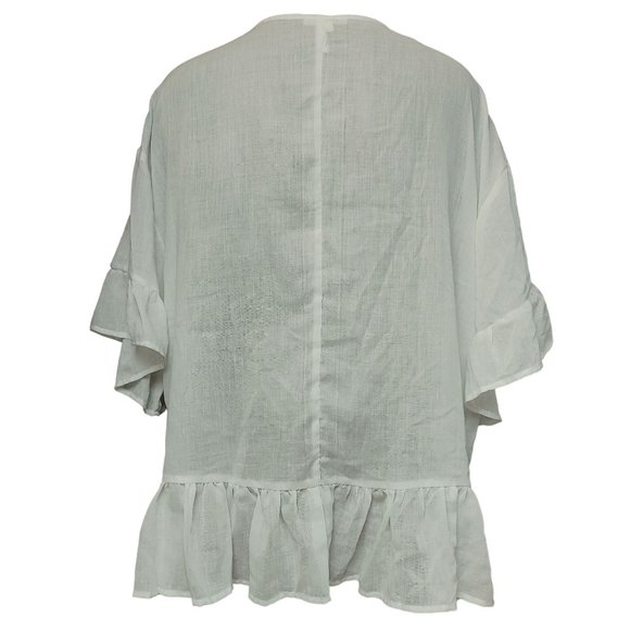 Soieblu Women's White Lacey Flutter Sleeve Top Large - Picture 2 of 4